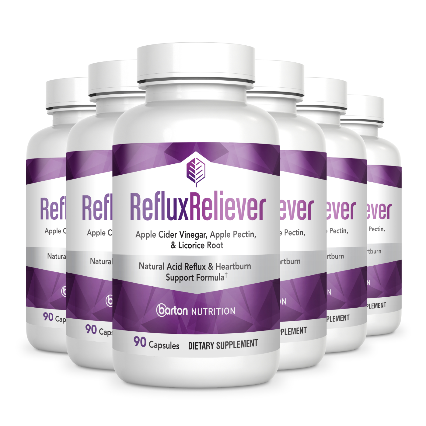 RefluxReliever 6-bottle bundle by Barton Nutrition - 180-day supply of doctor-formulated nature-based acid reflux and heartburn support supplement, maximum savings multi-pack