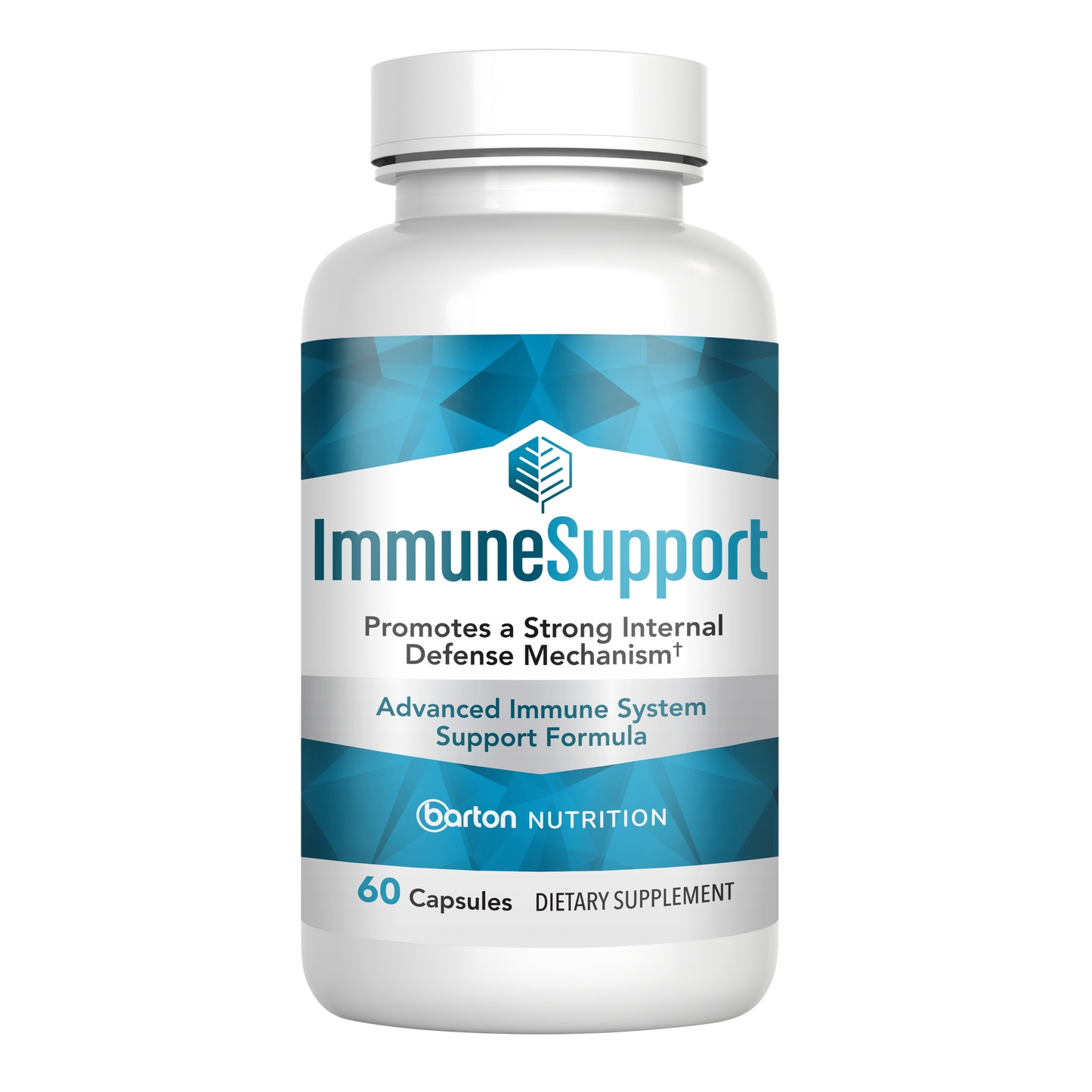 ImmuneSupport by Barton Nutrition, single bottle front view of the advanced immune system support formula, 60 capsules, doctor-formulated to promote a strong internal defense mechanism