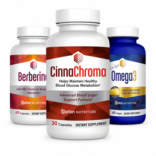 Better Blood Sugar Stack: CinnaChroma, Berberine and Omega3 bottles #pdp-hide